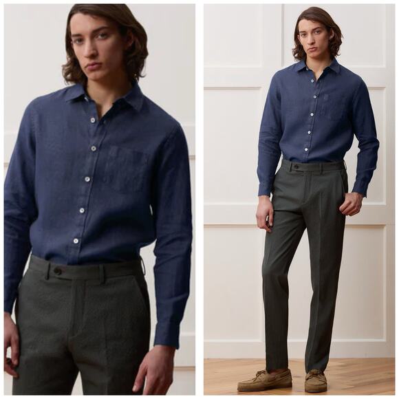 Todd Snyder Slim Sea Soft Irish Linen Point Collar Shirt Size Medium Blue - Picture 1 of 12